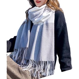 Wander Agio Women's Fashion Scarves Long Shawl Winter Thick Warm Knit Large Plaid Scarf Light Gray 3