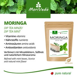 MoriVeda Moringa Oleifera Tea with Mint, 20 Tea Bags, Mint Tea Made from Dried Moringa Leaves, Natural and Vegan, 20 Bags of Mint