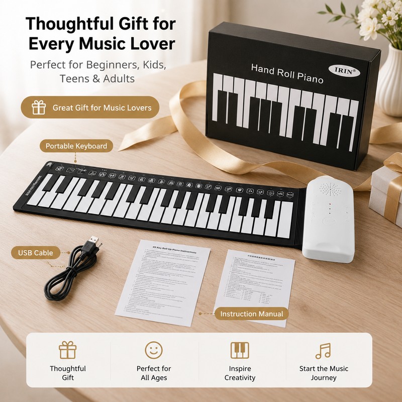 49-Key Roll Up Piano Keyboard for Beginners – Portable Foldable