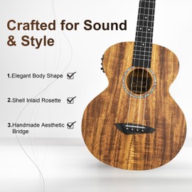Caramel CB207 Acacia Baritone Acoustic Electric Ukulele with Truss Rod with Additional Strings, Padded Gig Bag, Strap and EQ cable