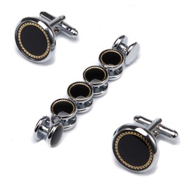 UJOY Cufflinks and Studs for Men on Tuxedo Shirts for Weddings, Dinner, Business, Comes in Gift-Box in Black XDS22 Black