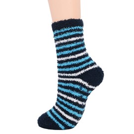 Athletic Socks Fuzzy Socks with Grips for Women Cozy Socks Yoga Socks Christmas Socks Winter Warm Socks Non Slip Furry Socks for Adult Blue&Black 5 Pack One Size