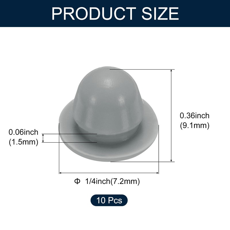 uxcell 10pcs 1/4 Inch (7.2mm) Grey Silicone Hole Plugs