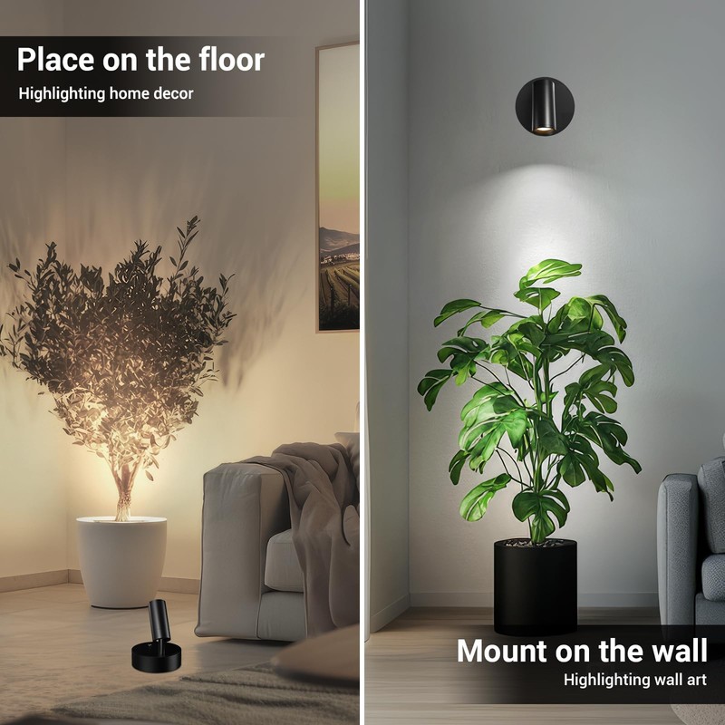 Spotlight Indoor, Wireless Uplighting Indoor with Remote Dimmable, 350° Rotate,