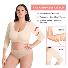 Plus Size Women's Arm Shaper Tops Arm Lift Slimmer Compression Sleeves Support Garment Post Surgical Corrector Tank Top, Beige, X-Large