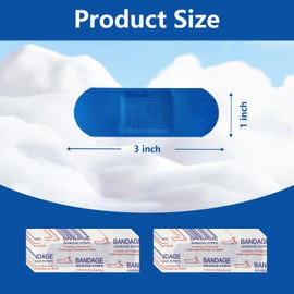 200 Pcs Blue Fabric Bandages Food Service Metal Detectable 3" x 1" Waterproof Adhesive Woven Fingertip Flexible Bandages with Non-Stick Pad Latex Free for First Aid and Wound Care