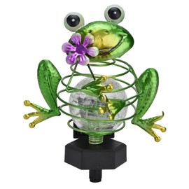 Outdoor Frog Ornament Lamp Warm LED Light Crackle Glass Globe Garden Stake Light for Lawns Terraces Courtyards