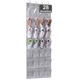 Risom Organizador de Zapatos para Colgar Sobre La Puerta, 28 Grandes Bolsa Organizadora Colgante de PVC Transparente y 4 Ganchos Para Cocina, Dormitorio, Baño, Clóset