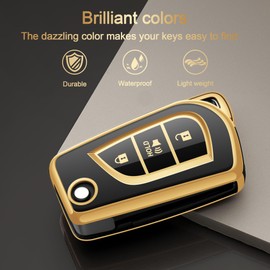 Tengare for Toyota RAV4 Key Fob Cover Flip 3 Buttons Car Key Case fits Corolla iM RAV4 LE C-HR LE XLE