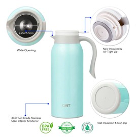 GiNT 51 Oz Stainless Steel Thermal Coffee Carafe, Double Walled Vacuum Insulated Flask, 12 Hour Heat Retention, 1.5 Liter Tea, Water, and Coffee Dispenser (Upgraded version Blue)