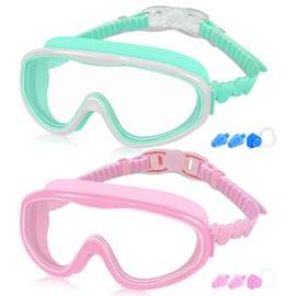COOLOO Kids Swim Goggles for Age 3-15, 2 Pack Kids Goggles for Swimming with Nose Cover, No Leaking, Anti-Fog, Waterproof