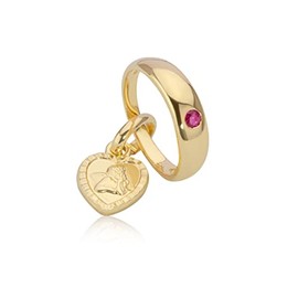 NKlaus Pendant Small Baby Christening Ring Genuine Sapphire Blue Ruby Red or Zirconia White with Guardian Angel 333 Yellow Gold 11.6-11.7 mm for Boys and Girls, Yellow Gold, Ruby