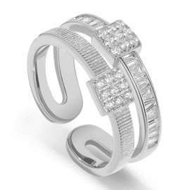 Meissa Silver Thumb Rings for Women, Double Layers Stacking Cubic Zirconia Wide Bands, Gold Plated Chunky Rings, Dainty Birthday Jewellery for Her