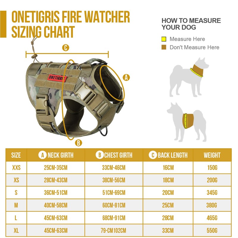 OneTigris Fire Watcher Tactical Dog Harness, MOLLE Safety Harness, Service