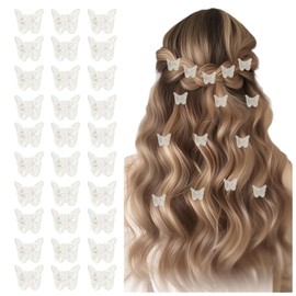 Clear White Butterfly Hair Clips, EleMirsa 30PCS Butterfly Mini Hair Claw Clips for Girls Women Tiny Side Bangs Clips Braided Barrettes with Gift Box Package