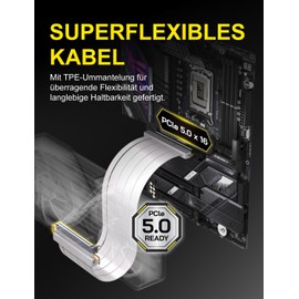 EZDIY-FAB PCIe 5.0 X16 Riser Cable, 64 GB/s for RTX 50/RTX 40, RX 9000/RX 7000 GPUs, PCIe Expansion Card, Backward Compatible with 4.0/3.0, Vertical GPU Mounting, Straight 20 cm, White