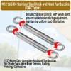 2PCS M12 SUS304 Stainless Steel Hook and Hook Turnbuckles,1/2"C C