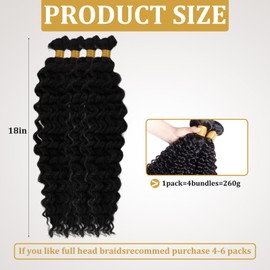 4 Bundles Human Braiding Hair for Boho Braids, 260g Boho Hair for Braiding for Micro Braiding Wet and Wavy No Weft Natural Color 18 Inch