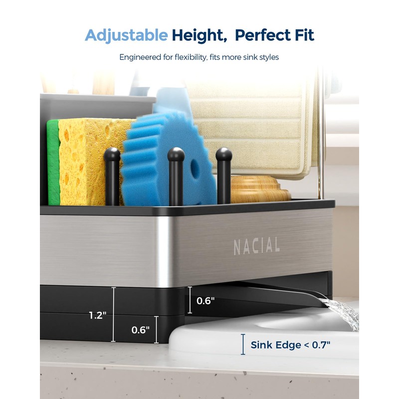 Nacial Kitchen Sink Caddy Organzier with High Brush Holder, Sponge