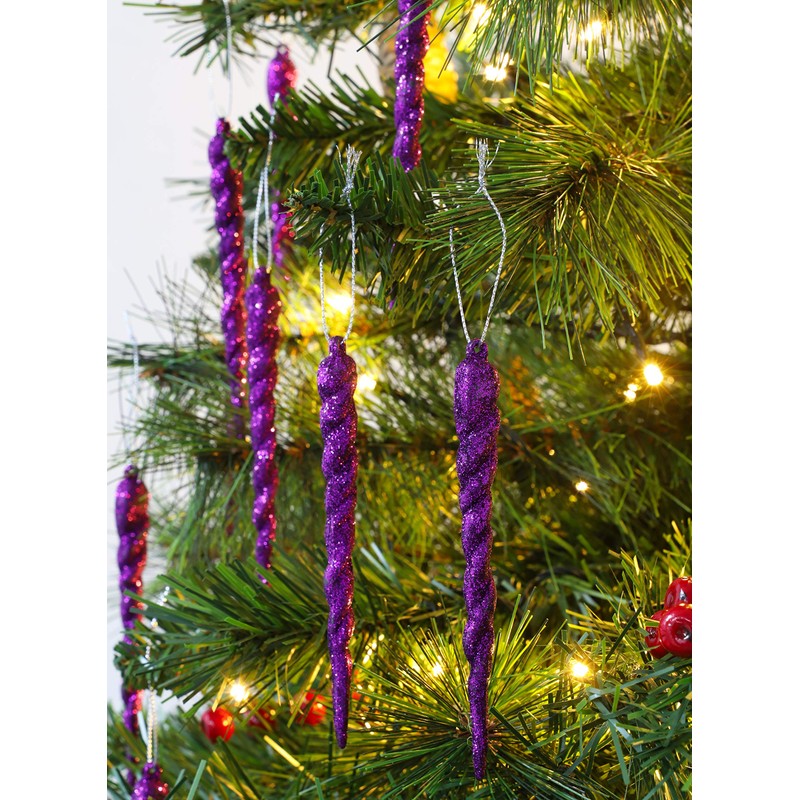 Christmas Concepts® 12cm Glitter Icicle Decorations Christmas Tree Trims (PURPLE,