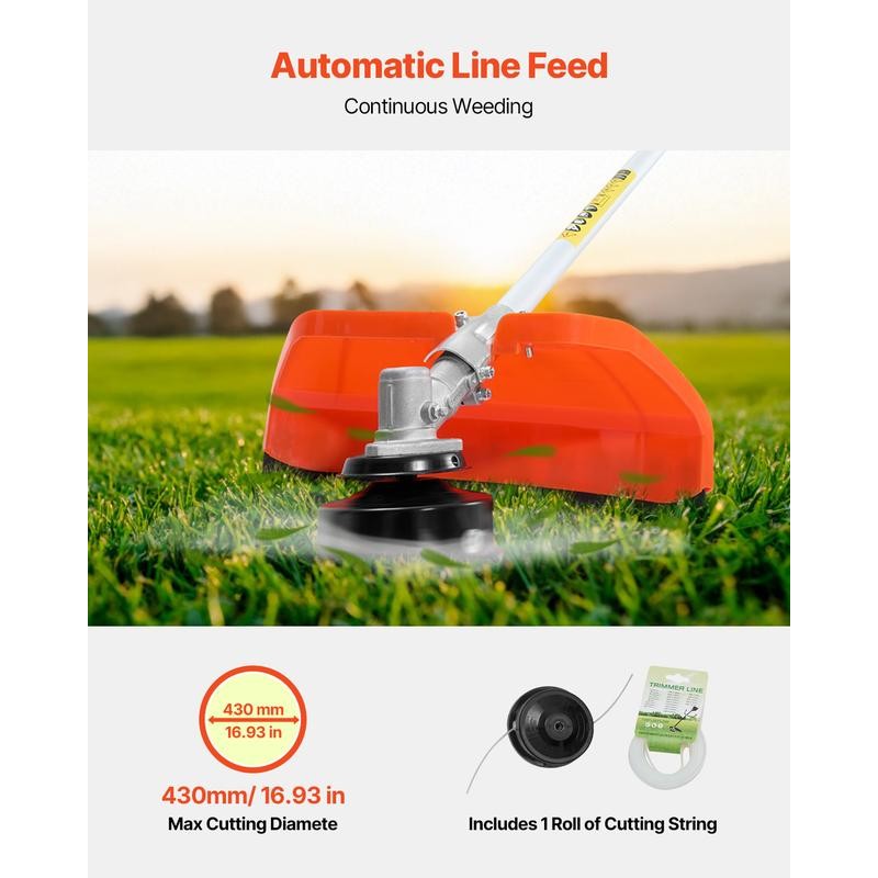 VEVOR String Trimmer, 51.7CC 2-Stroke, Gas Powered Weed Wacker, 16.9"
