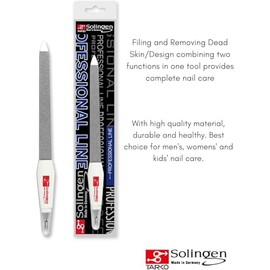Solingen - Lima de uñas profesional de acero inoxidable – Cortadora de cutículas, herramienta 2 en 1 para cuidado de uñas de manos y pies, limas de zafiro y cortador de piel muerta afilada