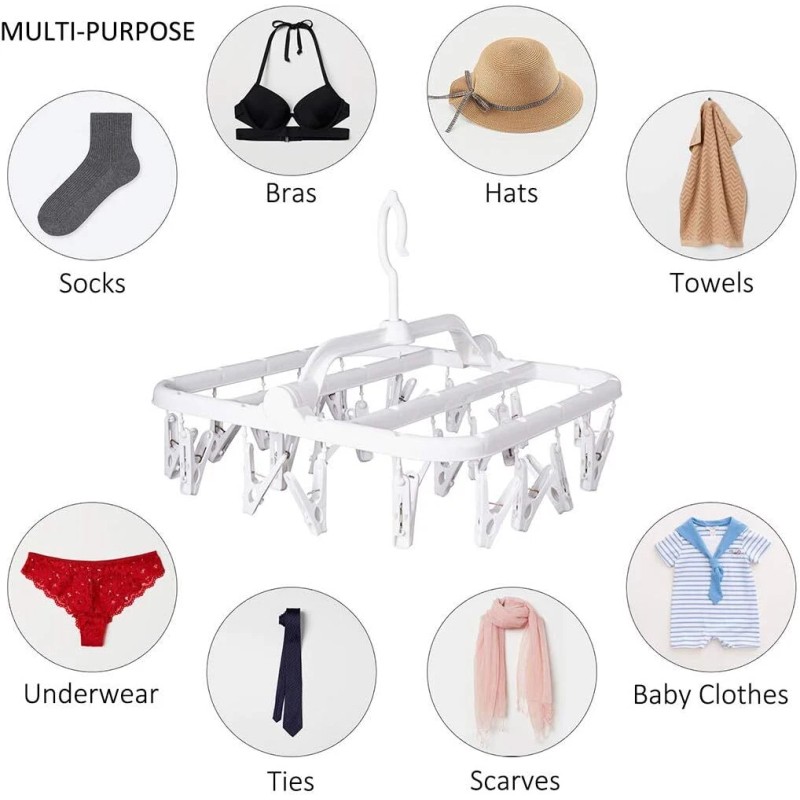 Annaklin Foldable Clip Hangers with 26 Drying Clips, Underwear Hanger