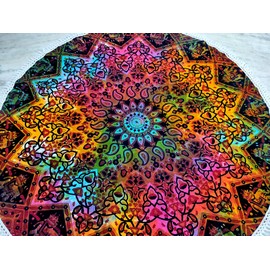 Round Indian Mandala Tapestry - Beach Throw, Hippy Boho Gypsy Cotton Tablecloth, Beach Towel, Yoga Mat (42 Inches, Multi Maroon)