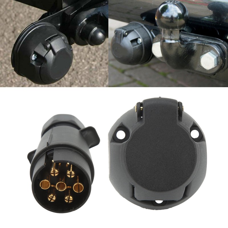 7 Pin Trailer Plug Socket with Gasket Bracket Kit Wiring