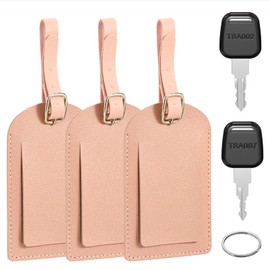Leather Luggage Tags for Suitcases 3PCS, Ancable PU Leather Labels with Name ID Card with Master Keys Pink