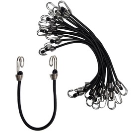 YELIER Mini Bungee Cords with Hooks. (12pcs, Black, 10") Small Bungee Cords with Hooks, Versatile Outdoor Bungee Cord Set.