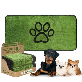 Qeils Washable Pee Pads for Dogs, 2 Pack Super Absorbent Reusable Puppy Pads with Green Long Wool for Potty Training, Floor, Couch, Bed, and Crate,24"x 48"