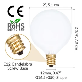 Simba Lighting Small Globe G16.5 Round Bulb 40W E12 Candelabra Base (10 Pack) for Chandelier, Ceiling Fan Light, Decorative Vanity Lights, Wall Sconce, Frosted Glass 120V, 2700K Warm White Dimmable