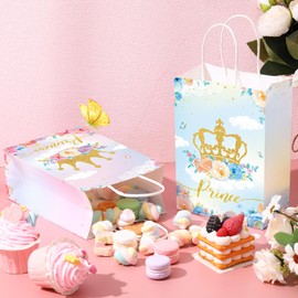Sepamoon Princess Prince Party Favor Bags Prince Castle Treat Bags with Handles Candy Goodie for Gender Reveal Party Baby Shower Wedding Supplies (24 Pcs)