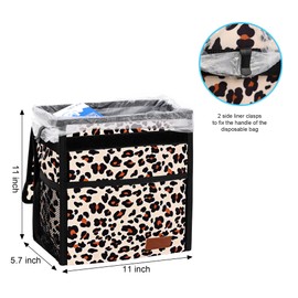 Femuar Leak Proof Car Trash Bag Large Capacity Waterproof Garbage Can with Lid for SUV Leopard Print
