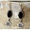 Antique Silver Flower and Black Dangle Earrings. Jewelry Earrings for