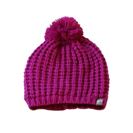 Girls Textured Knit Pompom Beanie Hat - Big Kids 5/6-12 Yr - Plum