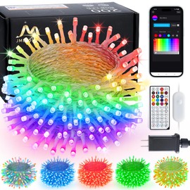 JMEXSUSS Color Changing Christmas Tree Lights Indoor Outdoor, 66Ft 200 LED Smart RGB Christmas String Lights App Controlled, Clear Wire Dimmable Twinkle Christmas Lights Plug in for Xmas Party Decor