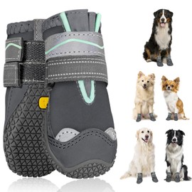 SlowTon Dog Shoes, Paw Protection, Pack of 2 Waterproof Dog Shoes Outdoor with Non-Slip Sole, Reflective Velcro Dog Boots for Small, Medium, Large Dogs, Winter (Grey, Size 8)