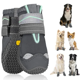SlowTon Dog Shoes, Paw Protection, Pack of 2 Waterproof Dog Shoes Outdoor with Non-Slip Sole, Reflective Velcro Dog Boots for Small, Medium, Large Dogs, Winter (Grey, Size 8)