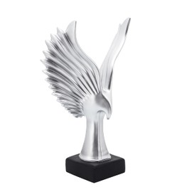 Sagebrook Home 14" Eagle Sculpture - Contemporary Polyresin Decorative Eagle in Metallic Silver on Black Base - Table Decor for Home or Office - Patriotic USA Gift