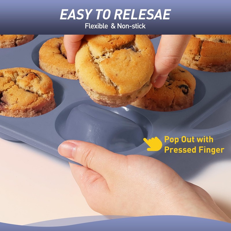 2 Packs 12 Cups Silicone Muffin Pan with Metal Reinforced