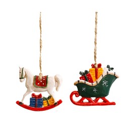 Christmas Ornaments, Festive Pendants Assorted Sleigh & Cockhorse, Decorations for Christmas Trees, Garlands, Windows, Fireplace Mantels