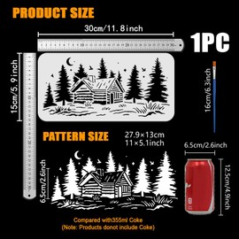 FINGERINSPIRE The Cabin in The Woods Stencil 11.8x5.9Inch Hut Stencils with Nature Themes Template for Wall Fabric DIY