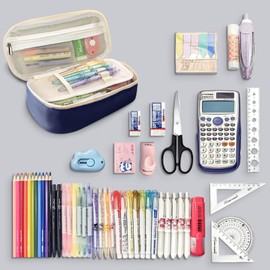 Lonely Oak Large Capacity Pencil Case, Aesthetic Cute Pencil Pouch Bag for Kids & Adult, Big Pen Case with Double Smooth Zipper and Extra Compartment(Blue)