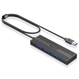 4-Port USB 3.0 Ultra-Thin Data Hub, High-Speed USB Port Expander for Laptop, MacBook, iMac, Surface Pro, XPS, Flash Drives, Mobile HDD, Printers, and More (Slim USB Hub - 4 ft)