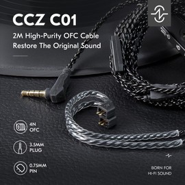 EZ EAR CCZ C01 2M OFC IEM Cable for HIFI Music Enthusiasts Musicians and Singers Hi-Fi Replacement Headphone Cable with 3.5mm Jack and Microphone for KS1/KS2/ROBIN/Melody/Coffee Bean(TFZ, No