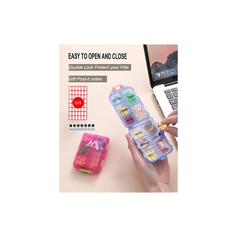 4PS Travel Pill Organizer with 164 Slice Labels，10 Compartments Travel