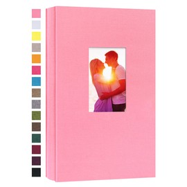 potricher Small Photo Album for 4x6 300 Photos Linen Cover Picture Book for Family Wedding Anniversary and Baby (Pink)