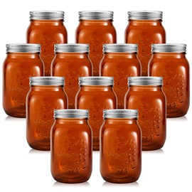 Tessco for you 12 Pcs Bulk Amber Mason Jars with Lids 16 oz Decorative Centerpieces Glass Pint Canning Containers Regular Mouth for Flower Food Storage Wedding Halloween Christmas DIY Crafts